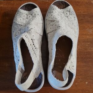 Bzees Cream Crochet Slingback Wedge Sandals